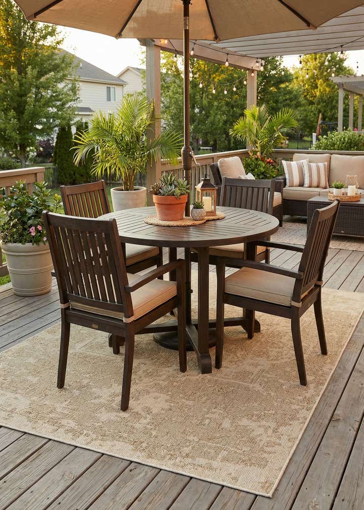 6' 1 x 9' Easy-Clean Traditional Indoor / Outdoor Rug