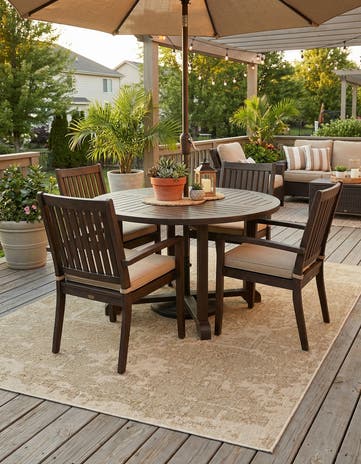 Beige Easy-Clean Traditional Indoor / Outdoor Rug