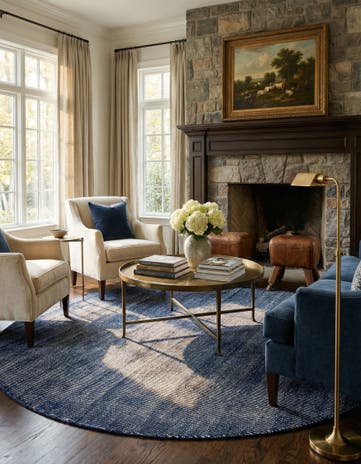 6' 11 x 6' 11 Hand Woven Jill Zarin English Manor Farmhouse Wool Round Rug