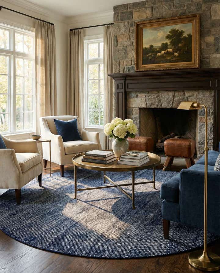 6' 11 x 6' 11 Hand Woven Jill Zarin English Manor Farmhouse Wool Round Rug
