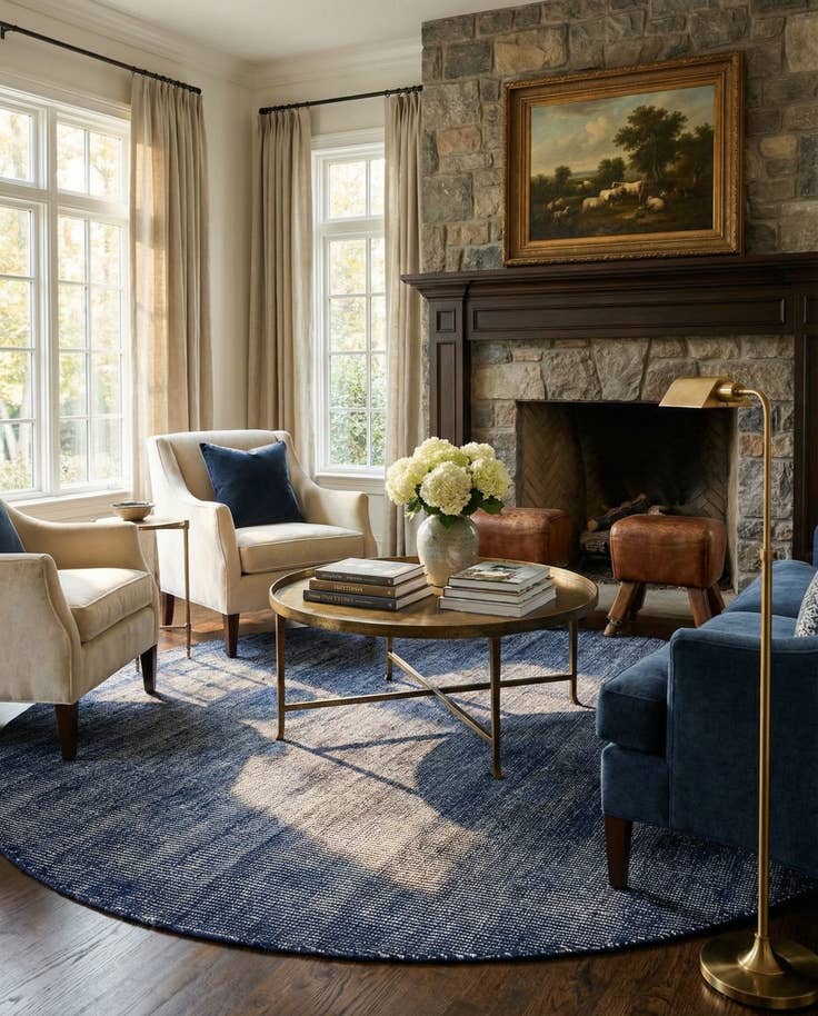 Detail image of 6' 11 x 6' 11 Hand Woven Jill Zarin English Manor Farmhouse Wool Round Rug