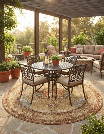7' 10 x 7' 10 Easy-Clean Traditional Indoor / Outdoor Round Rug