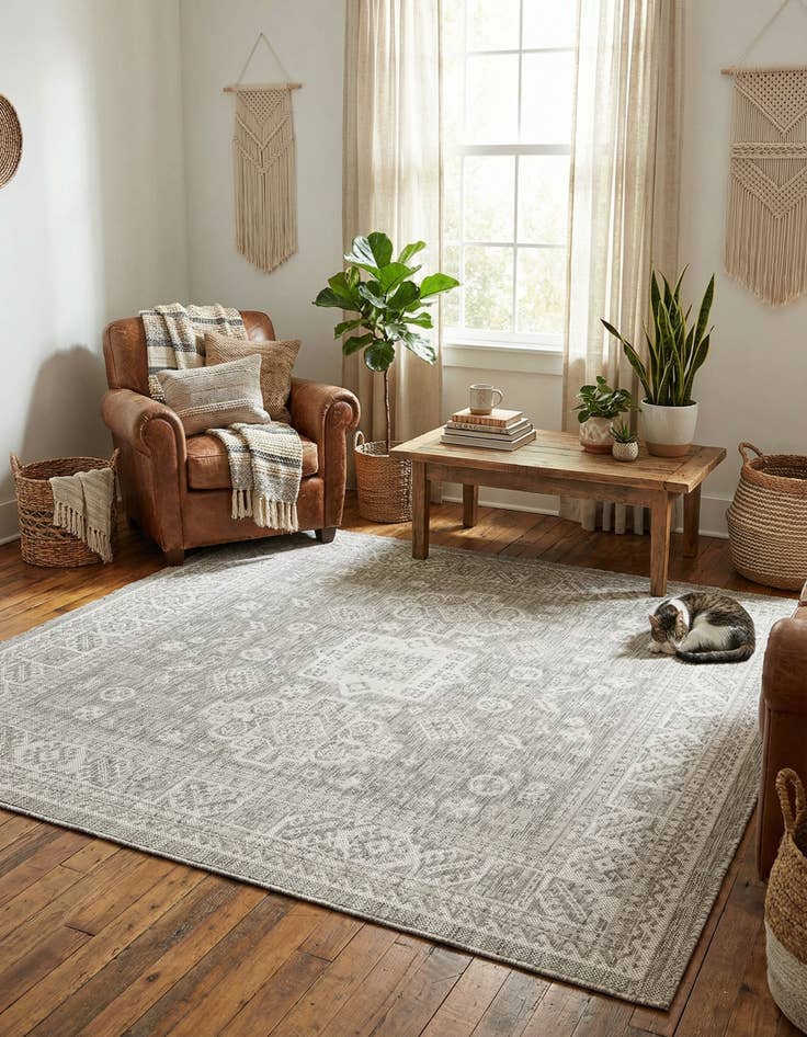 Detail image of 6' x 6'  Washable Aztec Indoor / Outdoor Square Rug