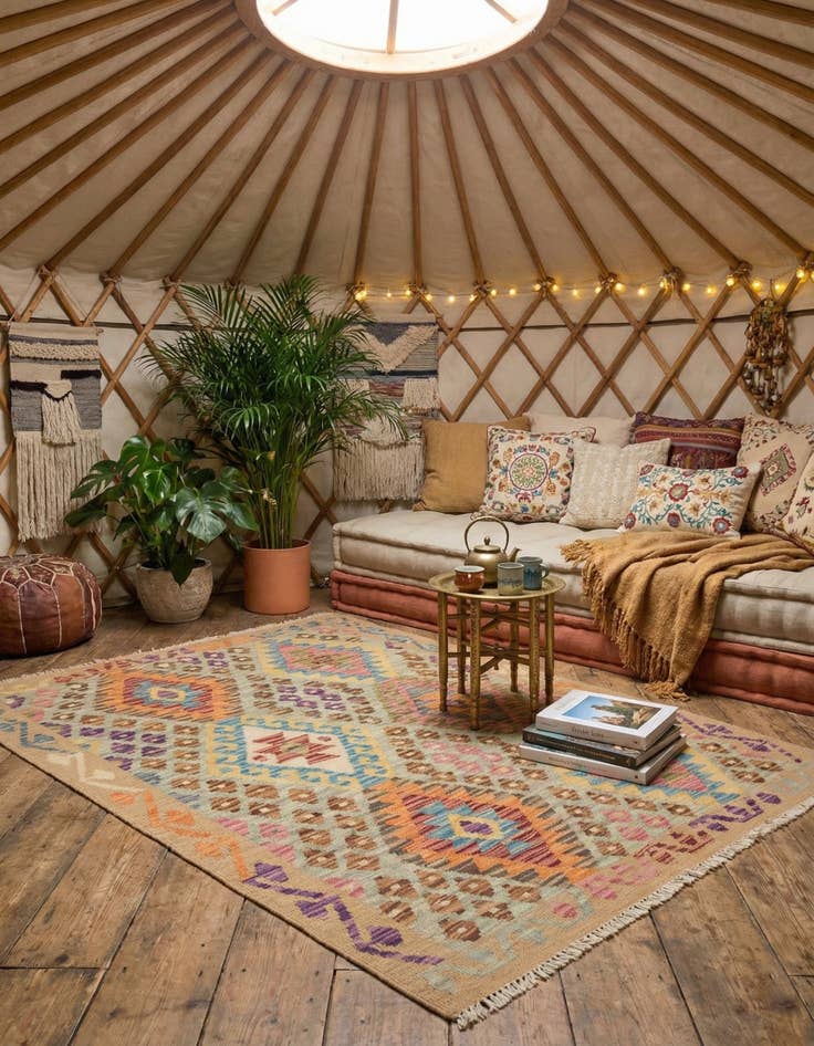 Detail image of 3' 6 x 4' 11  Hand Woven Kilim Maymana Wool Rug