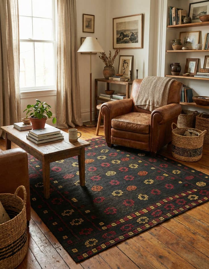 Detail image of  4' x 4' 4  Hand Knotted Sumak Wool Square Rug