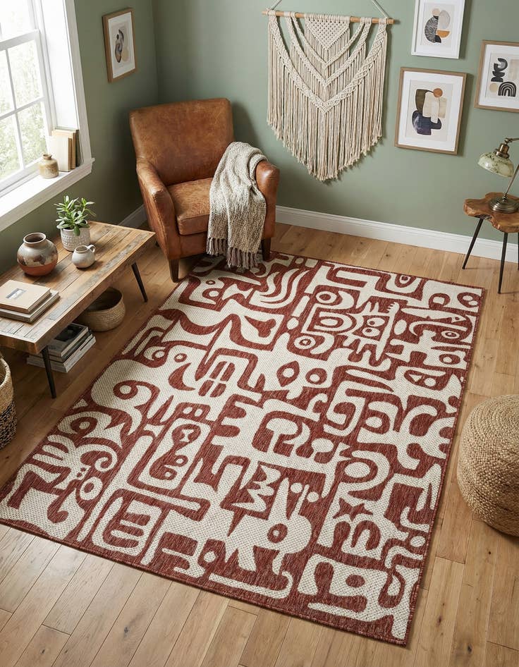 Detail image of  5' 3 x 7'  Washable Modern Indoor / Outdoor Rug