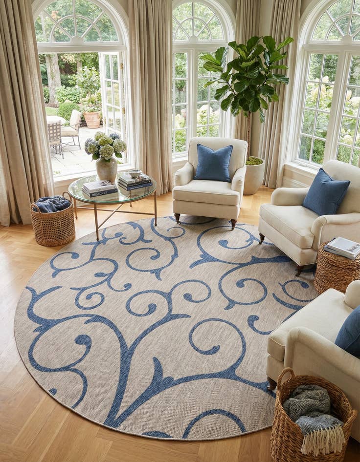 Detail image of 10' 8 x 10' 8  Washable Botanical Indoor / Outdoor Round Rug