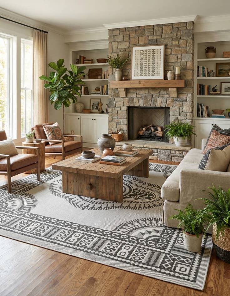 Detail image of 13' x 13'  Washable Traditional Indoor / Outdoor Square Rug