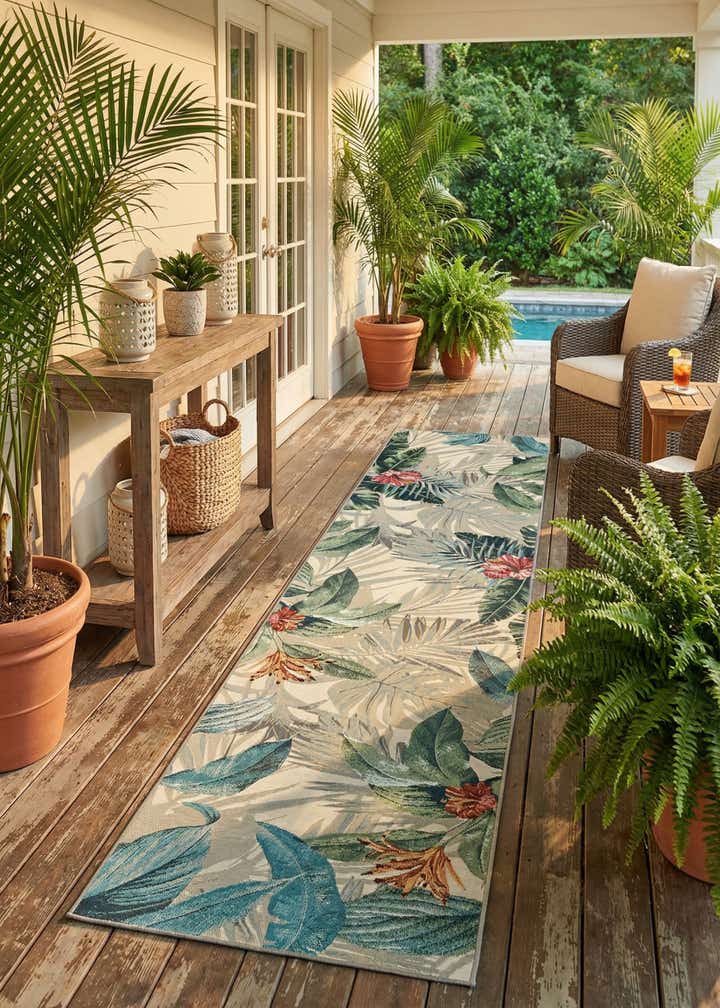 2' 7 x 11' Easy-Clean Botanical Indoor / Outdoor Runner Rug