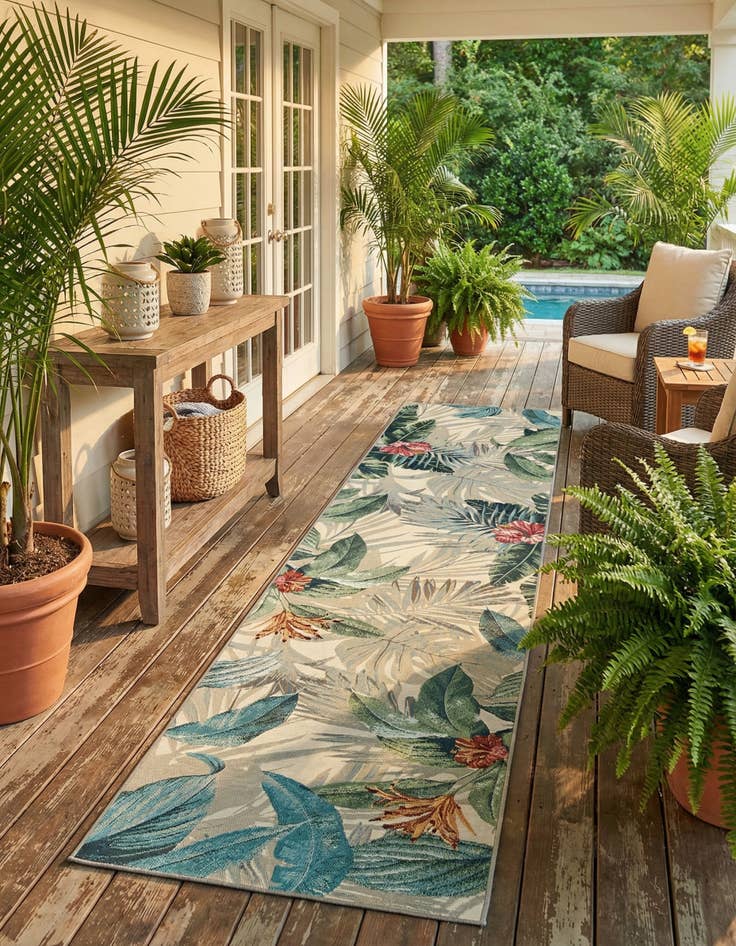 Detail image of 2' 7 x 11'  Washable Botanical Indoor / Outdoor Runner Rug