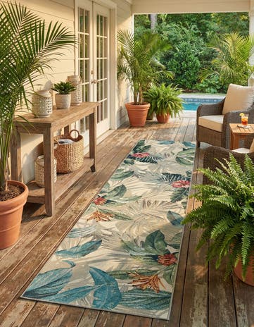 2' 7 x 11' Easy-Clean Botanical Indoor / Outdoor Runner Rug