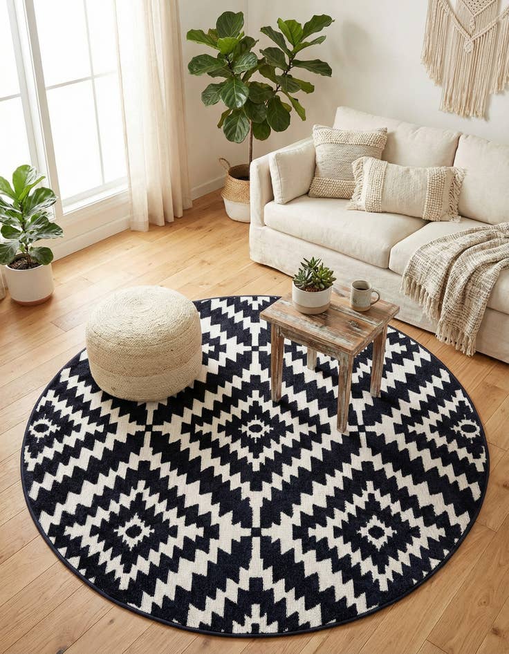 Detail image of 5' x 5'  Washable Sabrina Soto Indoor / Outdoor Round Rug