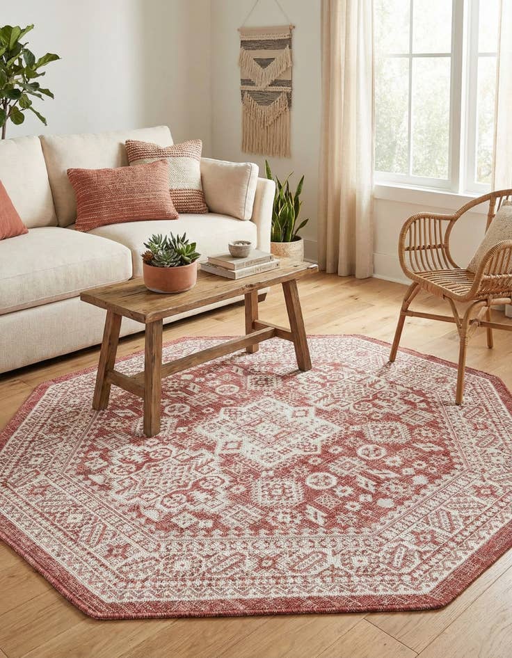 Detail image of 5' 3 x 5' 3  Washable Aztec Indoor / Outdoor Octagon Rug