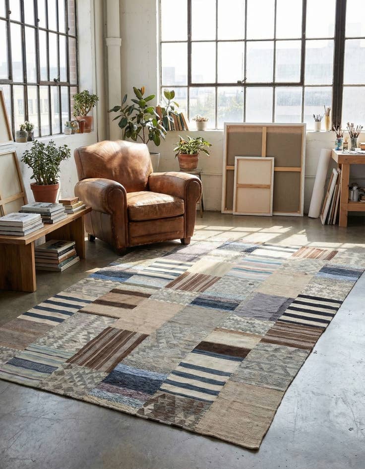 Detail image of 6' 5 x 9' 5  Hand Woven Kilim Patchwork Wool Rug