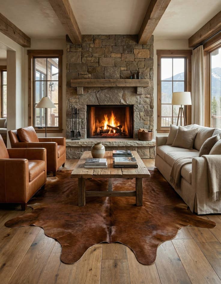 Detail image of 6' 6 x 6' 11 Cowhide Leather Square Rug