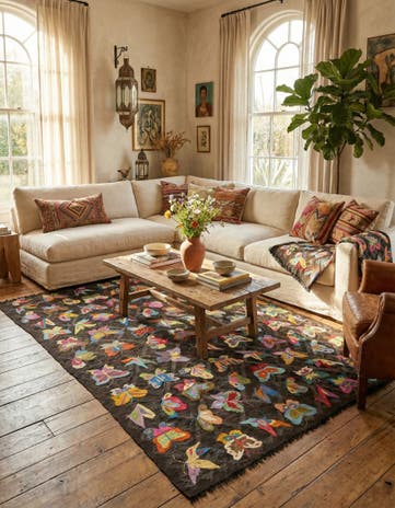 6' 4 x 9' 6 Hand Woven Kilim Suzani Wool Rug