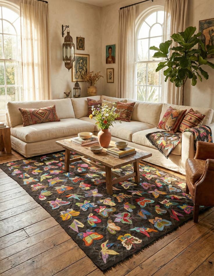 Detail image of 6' 4 x 9' 6  Hand Woven Kilim Suzani Wool Rug