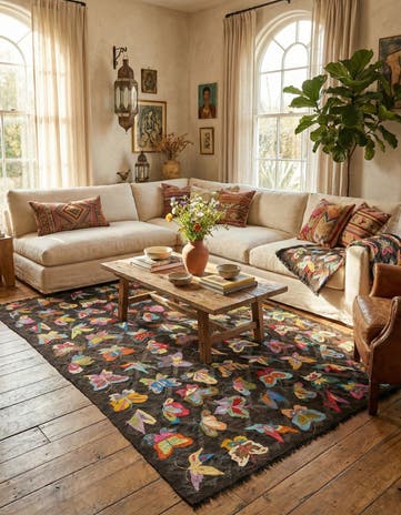 6' 4 x 9' 6 Hand Woven Kilim Suzani Wool Rug
