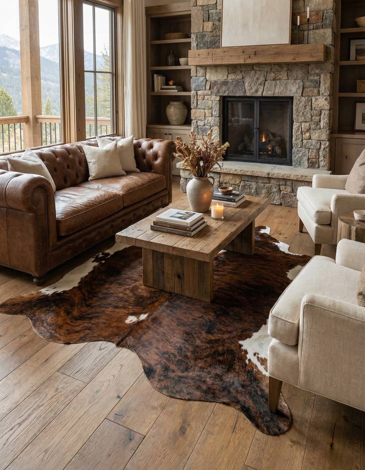 Detail image of 6' 7 x 7' 2 Cowhide Leather Square Rug