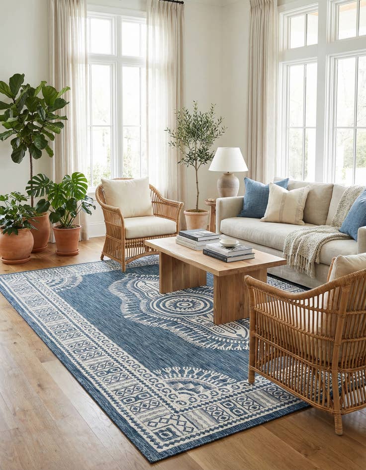 Detail image of 9' x 12'  Washable Traditional Indoor / Outdoor Rug