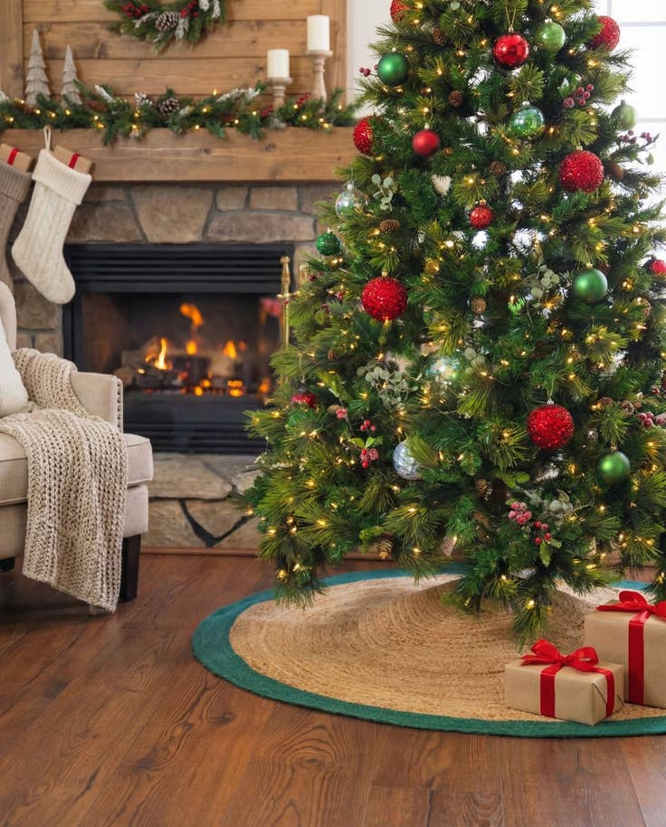 Detail image of 2' 2 x 2' 2 Hand Braided Christmas Tree Skirt