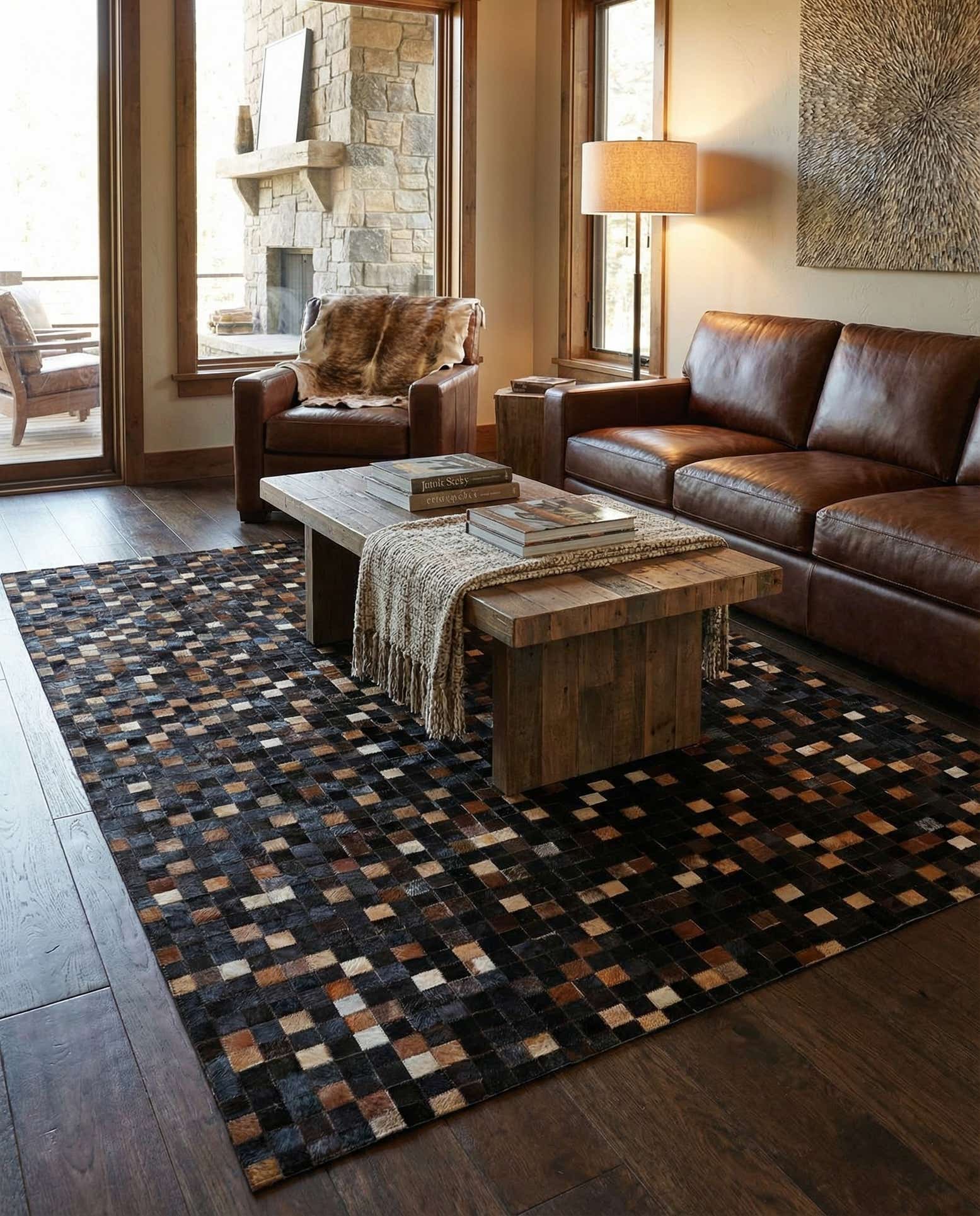 5' 1 x 8' Cowhide Leather Rug