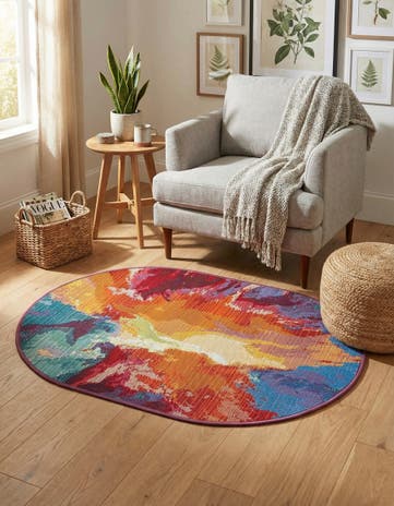 Easy-Clean Modern Indoor / Outdoor Oval Rug