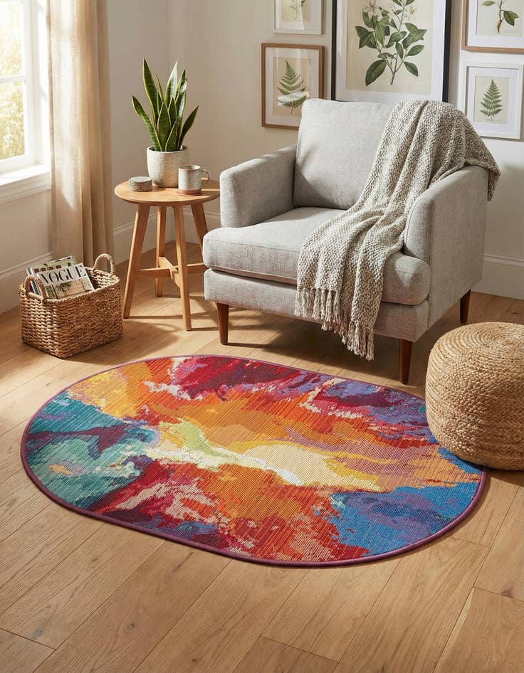 Detail image of 2' 2 x 3'  Washable Modern Indoor / Outdoor Oval Rug
