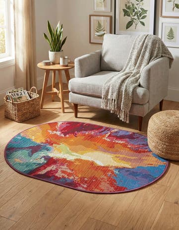 2' 2 x 3' Easy-Clean Modern Indoor / Outdoor Oval Rug