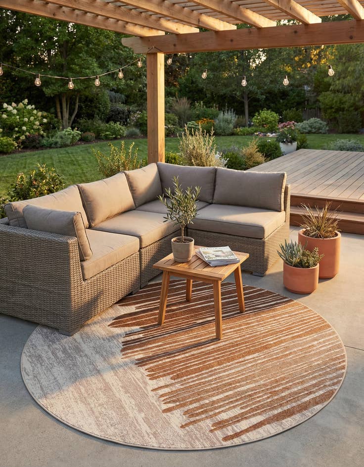 Detail image of 7' 10 x 7' 10  Washable Modern Indoor / Outdoor Round Rug