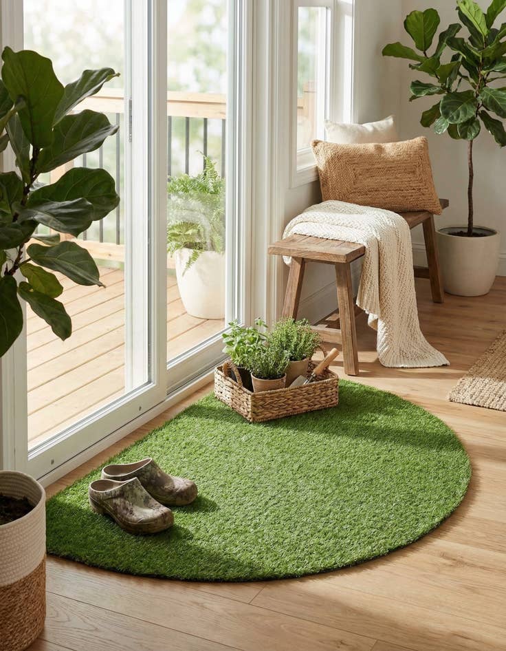 Detail image of 3' x 6'  Washable Grass Indoor / Outdoor Hearth Rug