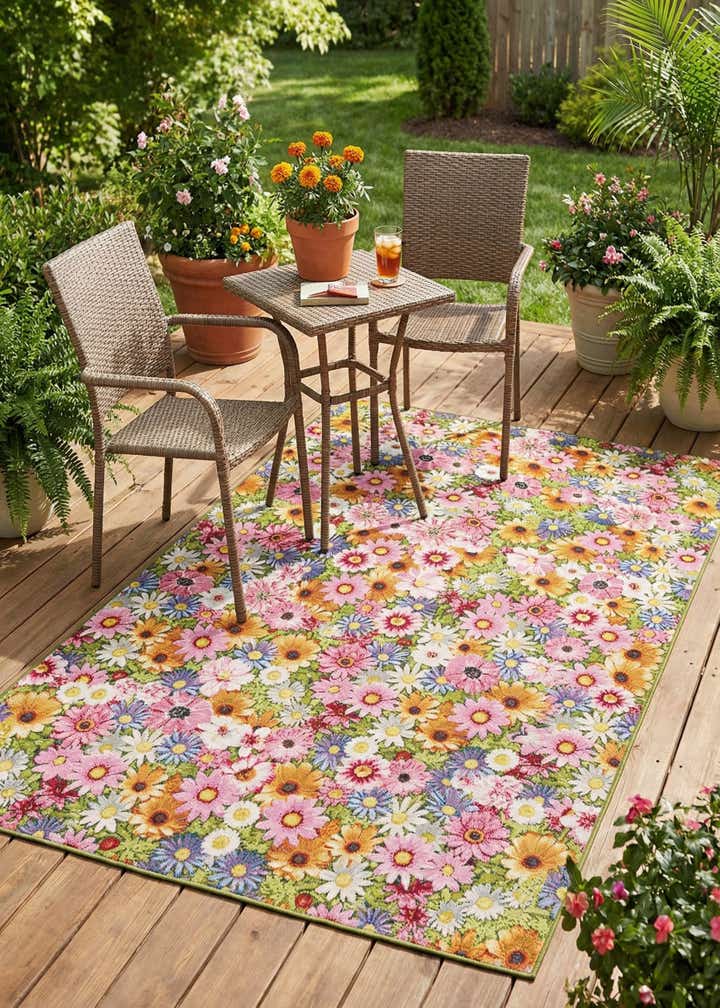 5' x 8' Easy-Clean Botanical Indoor / Outdoor Rug