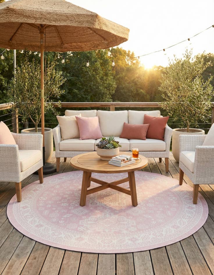 Detail image of 10' x 10'  Washable Aztec Indoor / Outdoor Round Rug