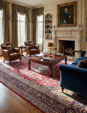9' 8 x 13' 3 Hand Knotted Kashan Persian Wool Rug