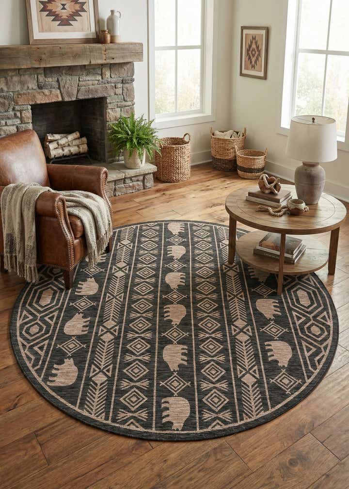10' x 10' Easy-Clean Southwestern Indoor / Outdoor Round Rug