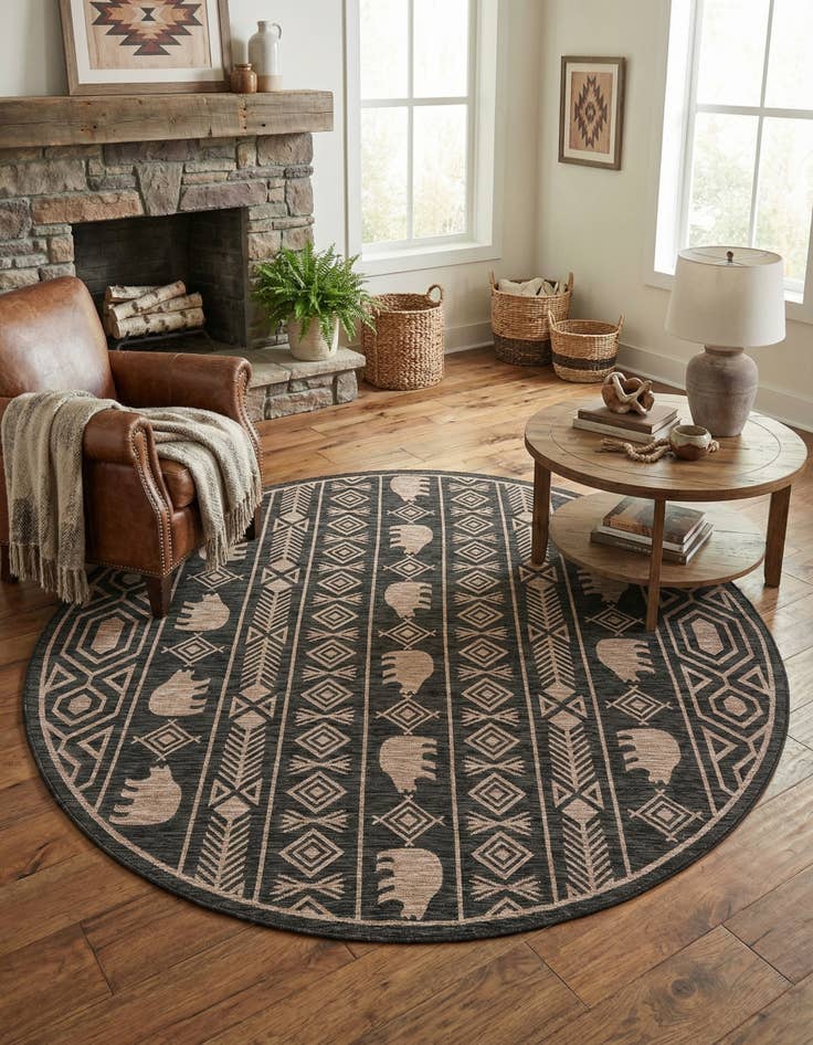 Detail image of 10' x 10' Easy-Clean Southwestern Indoor / Outdoor Round Rug