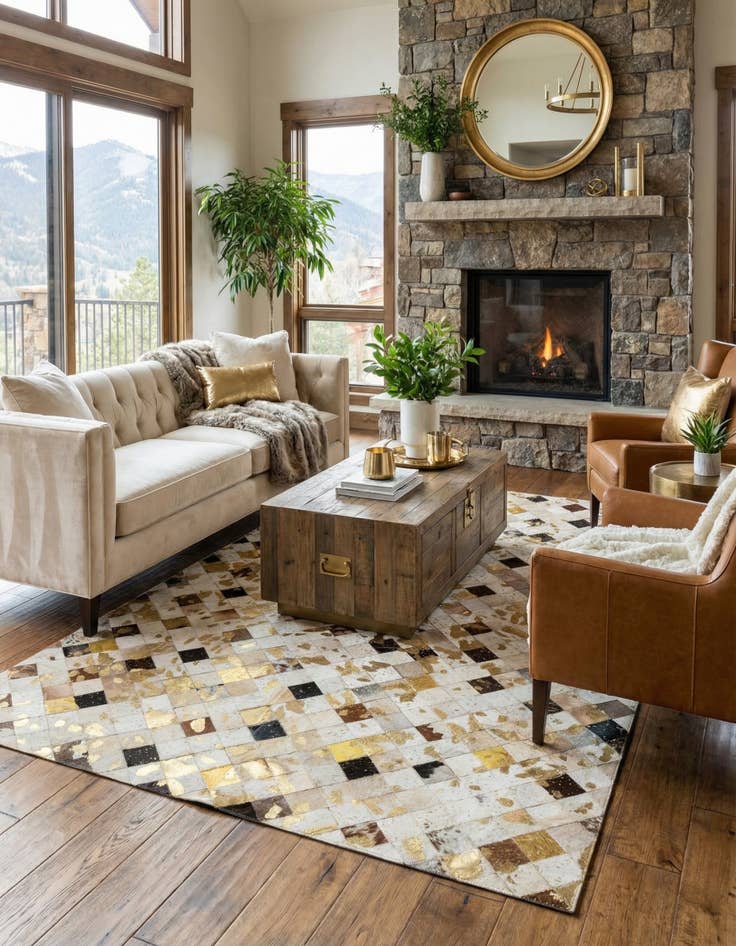 Detail image of  5' x 7' 9 Cowhide - Patchwork Rug