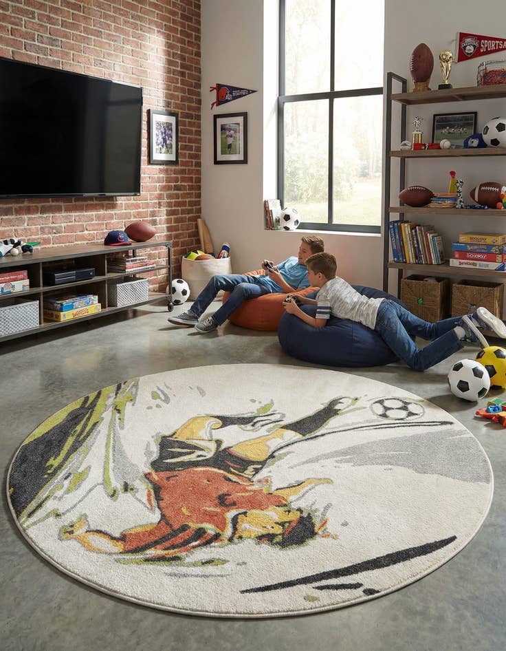 Detail image of 7' 10 x 7' 10 Soccer Player Whimsy Kids Round Rug