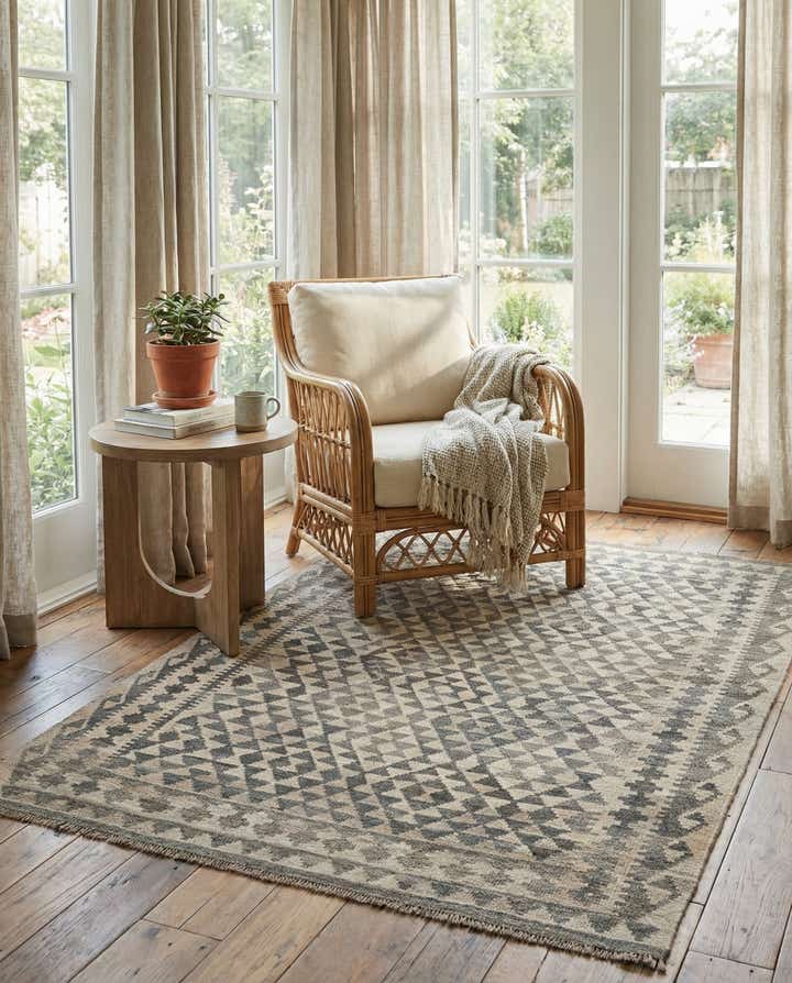 4' 11 x 6' 3 Hand Woven Kilim Maymana Wool Rug