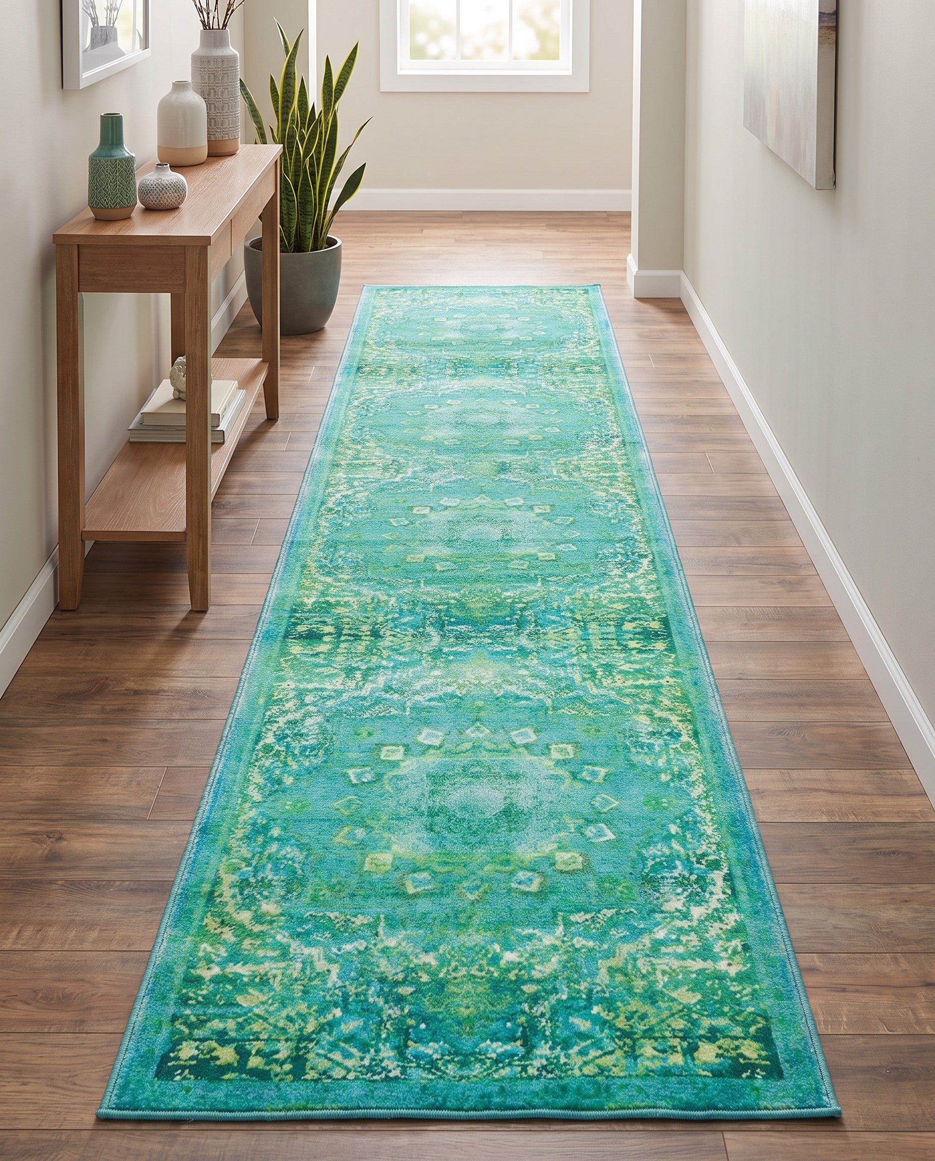 Spring Green Washable Francesca Runner Rug
