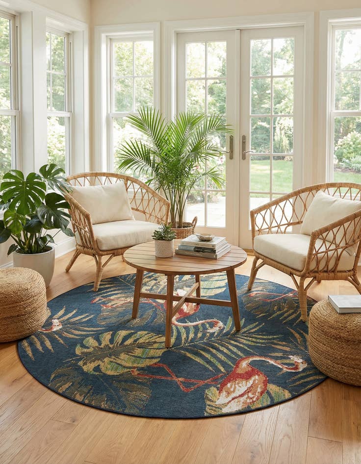 Detail image of 7' 10 x 7' 10  Washable Baja Indoor / Outdoor Round Rug