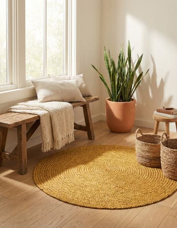 Yellow Handmade Braided Jute Round Rug