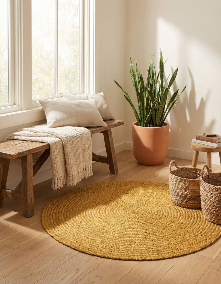 Detail image of  3' 3 x 3' 3  Hand Braided Jute Round Rug