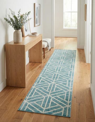 Blue Lattice Trellis Runner Rug