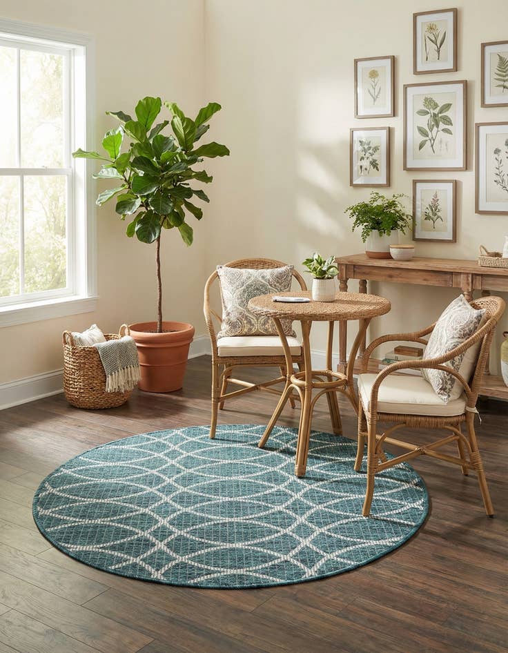 Detail image of 3' x 3'  Washable Trellis Indoor / Outdoor Round Rug
