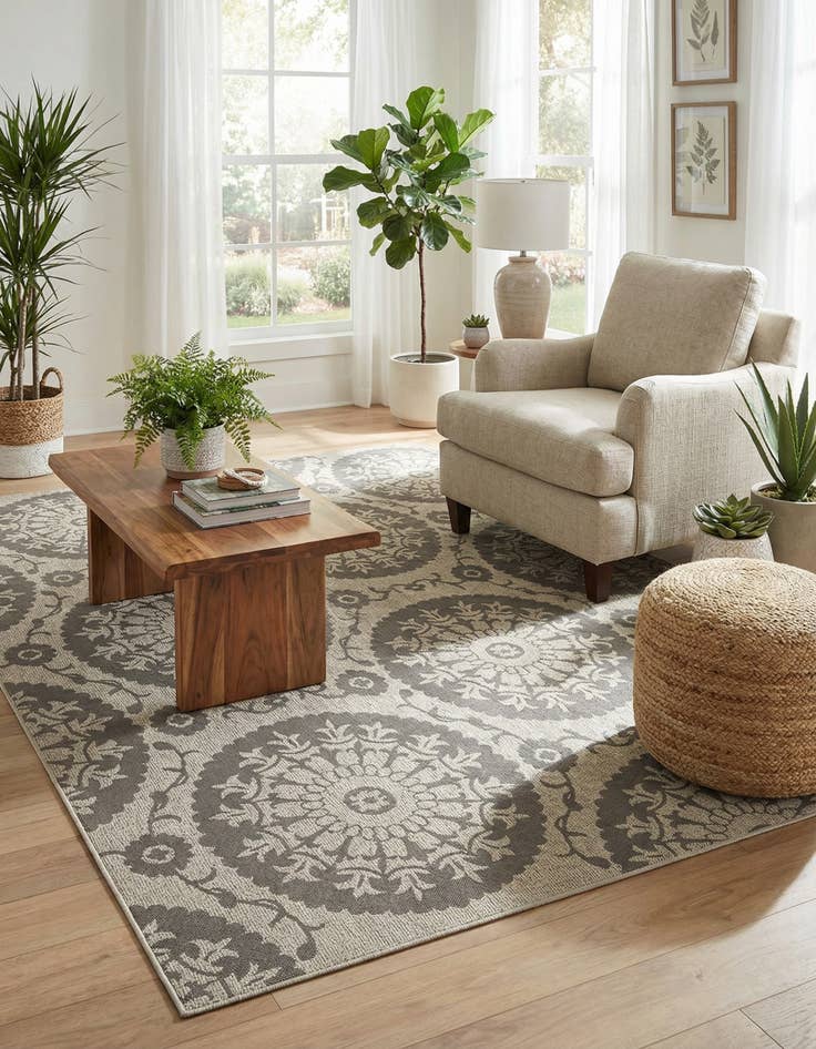 Detail image of 7' x 10'  Washable Botanical Indoor / Outdoor Rug