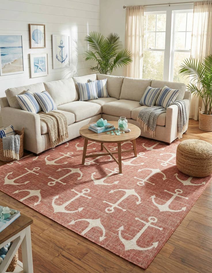 Detail image of 7' 10 x 7' 10  Washable Coastal Indoor / Outdoor Square Rug