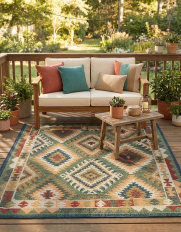 Green Easy-Clean Baja Indoor / Outdoor Square Rug