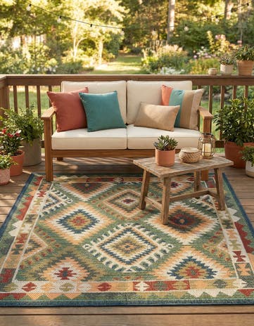Green Easy-Clean Baja Indoor / Outdoor Square Rug
