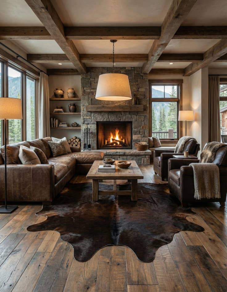 Detail image of 5' 5 x 5' 10 Cowhide Leather Square Rug